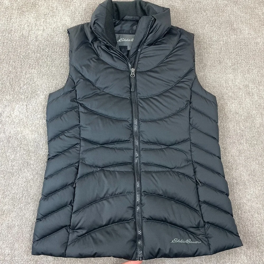 Eddie Bauer Puffer Vest Womens XS Black Down Insulated‎ Lined Thermal Full Zip
